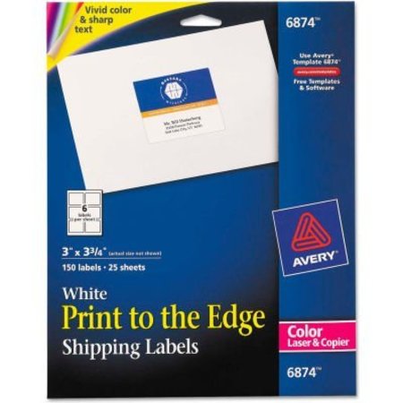 AVERY Avery® Shipping Labels for Color Laser & Copier, 3 x 3-3/4, Matte White, 150/Pack 6874